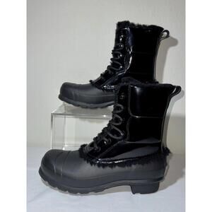 HUNTER Original Patent Leather Lace Up Shearling Lined Rain Boots WOMENS Size 6